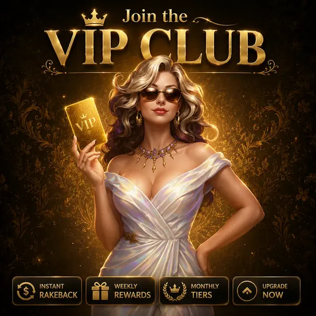 Elegante VIP-gastheer houdt gouden kaart vast bij Lira Spin VIP loyaliteitsprogramma ingang